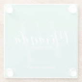 Mint Groen Modern Script Gepersonaliseerde bruidsm Glazen Onderzetter (Achterkant)