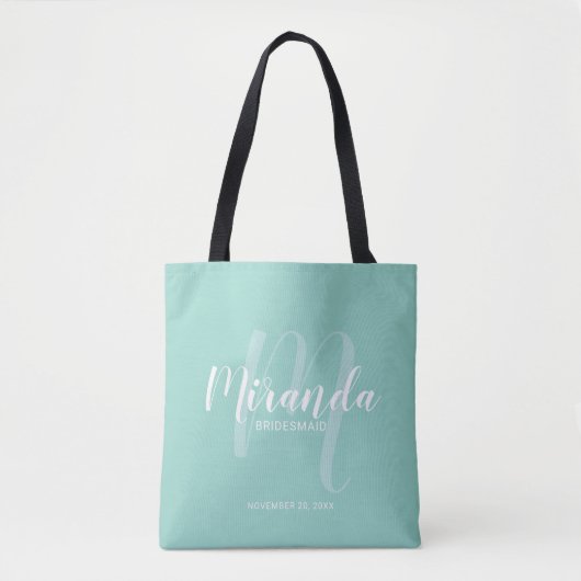 Mint Groen Modern Script Gepersonaliseerde bruidsm Tote Bag (Voorkant)