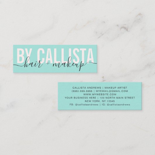 Mint Groen Moderne Eenvoudige Typografie Make-up H Mini Visitekaartje (Voorkant / Achterkant)