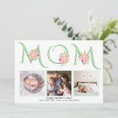 Mint groen MOM typografie foto Moederdag Feestdagenkaart (Staand voorkant)