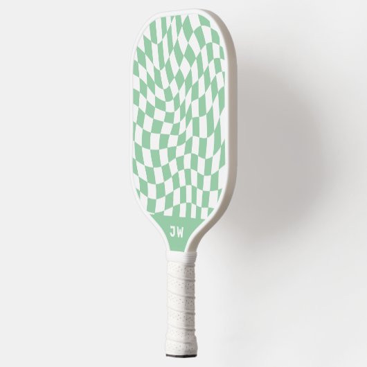Mint groen monogram  golvend geruit pickleball paddle (Links)