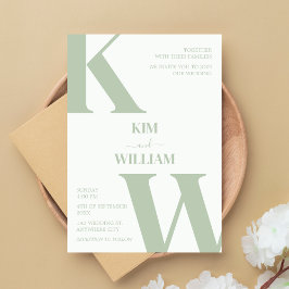 Mint Groen Monogram Trouwen Kaart