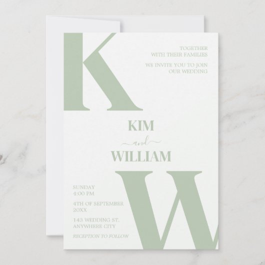 Mint Groen Monogram Trouwen Kaart (Voorkant)