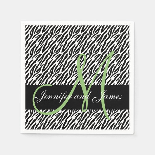 Mint Groen Monogram Zebra Print Wedding Servet (Voorkant)