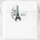 MINT GROEN Monogrammed Damask Eiffeltoren Bruiloft Ronde Sticker (Tas)