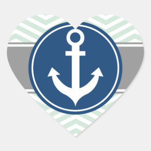 Mint groen nautisch anker Chevron Hart Sticker