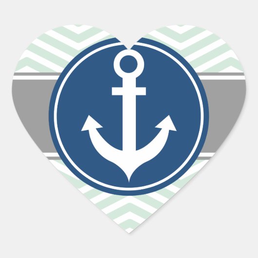 Mint groen nautisch anker Chevron Hart Sticker (Voorkant)