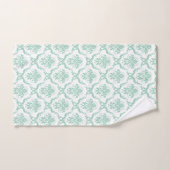 Mint groen op wit bloemendamast patroon bad handdoek (Handdoek)