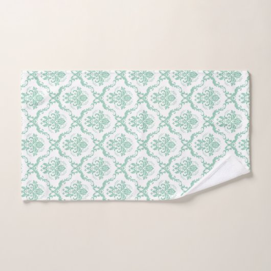 Mint groen op wit bloemendamast patroon bad handdoek (Handdoek)