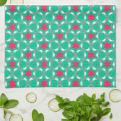 Mint groen + Optisch roze geometrisch floratroon Theedoek (Gevouwen)