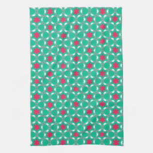Mint groen + Optisch roze geometrisch floratroon Theedoek