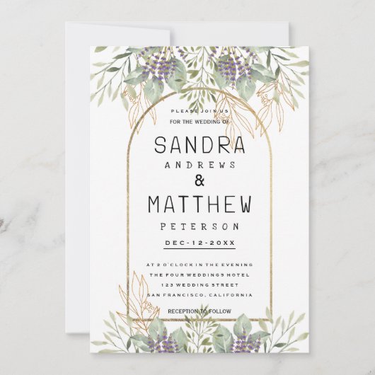 Mint groen paars goud glitter floral Weddenschap Kaart (Voorkant)