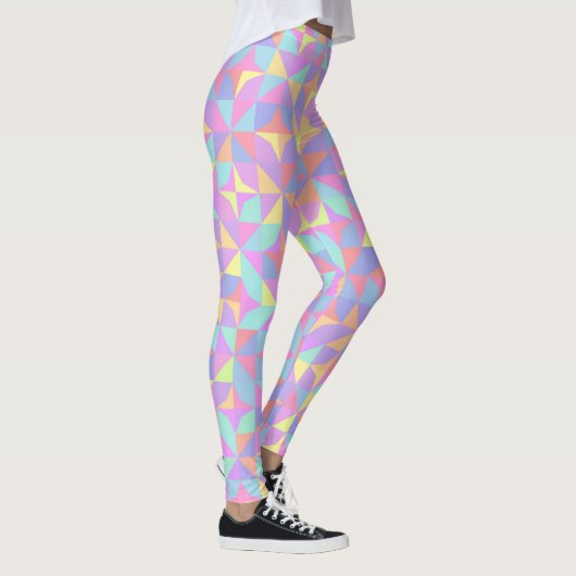 Mint Groen Paarse Blauw Roze Mideeuwse Patroon Leggings (Rechts)