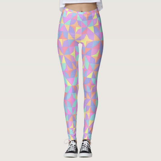 Mint Groen Paarse Blauw Roze Mideeuwse Patroon Leggings (Voorkant)