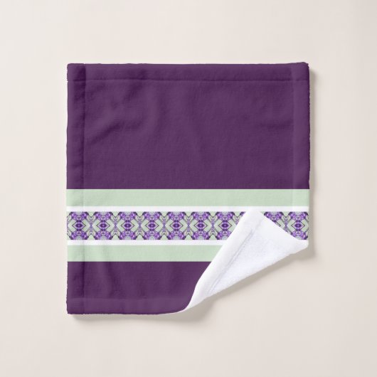 Mint Groen Paarse en Witte Streep Accent Bad Handdoek (Wasdoekje)