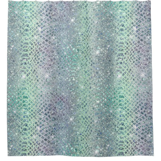 Mint Groen Paarse Glitter Snake Print Douchegordijn (Voorkant)
