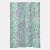 Mint Groen Paarse Glitter Snake Print Theedoek (Verticaal)