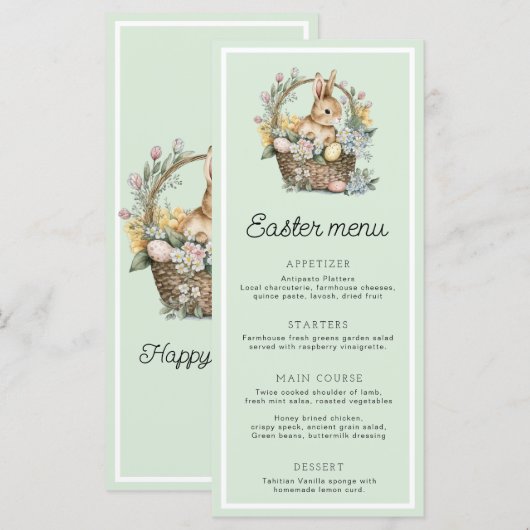 Mint groen paashaas menu (Voorkant / Achterkant)
