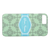 Mint Groen patroon met Gepersonaliseerde Naam Case-Mate iPhone Case (Achterkant (Horizontaal))