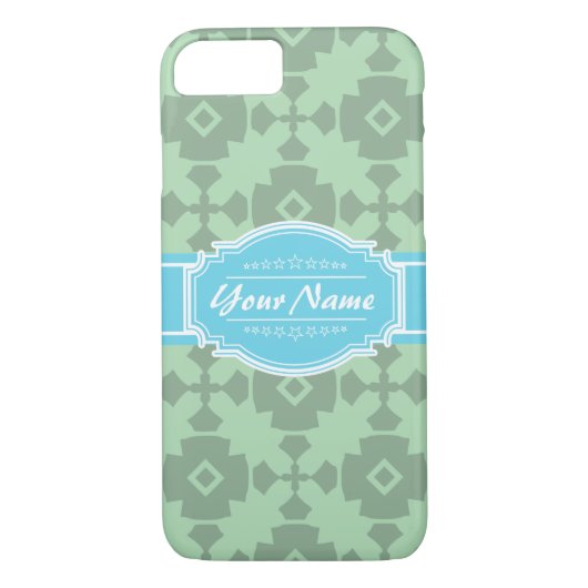 Mint Groen patroon met Gepersonaliseerde Naam Case-Mate iPhone Case (Achterkant)