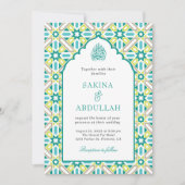 Mint Groen Perzisch Mozaïek QR Code Moslim Bruilof Kaart (Voorkant)