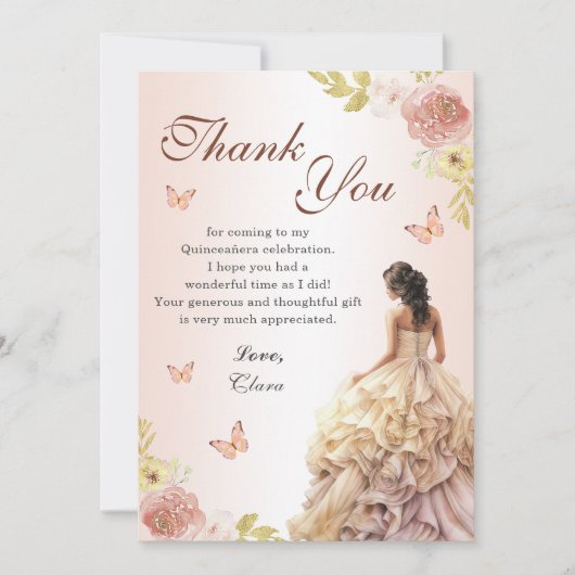 Mint Groen Prinses Jurk Quinceañera Verjaardag Bedankkaart (Voorkant)