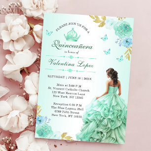 Mint Groen Prinses Jurk Quinceañera Verjaardag Kaart