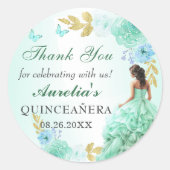 Mint Groen Prinses Jurk Quinceañera Verjaardag Ronde Sticker (Voorkant)