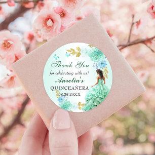 Mint Groen Prinses Jurk Quinceañera Verjaardag Ronde Sticker