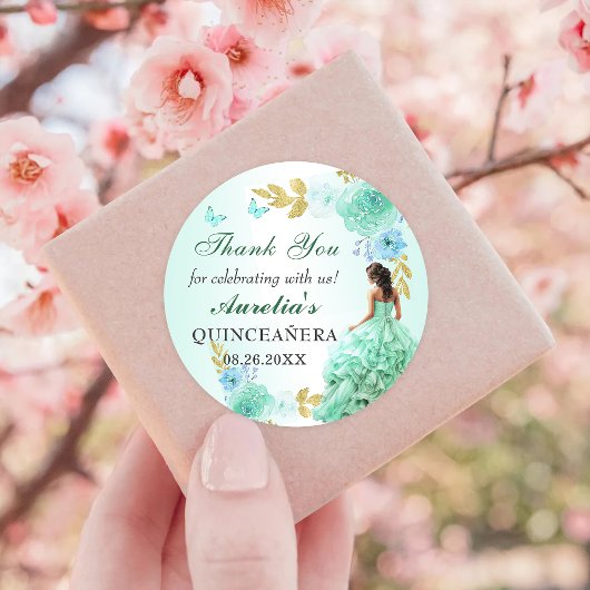 Mint Groen Prinses Jurk Quinceañera Verjaardag Ronde Sticker