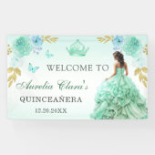 Mint Groen Prinses Jurk Quinceañera Verjaardag Spandoek (Horizontaal)