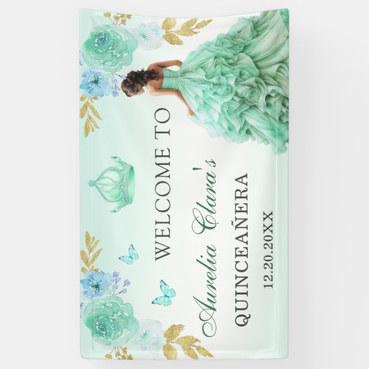 Mint Groen Prinses Jurk Quinceañera Verjaardag Spandoek (Verticaal)