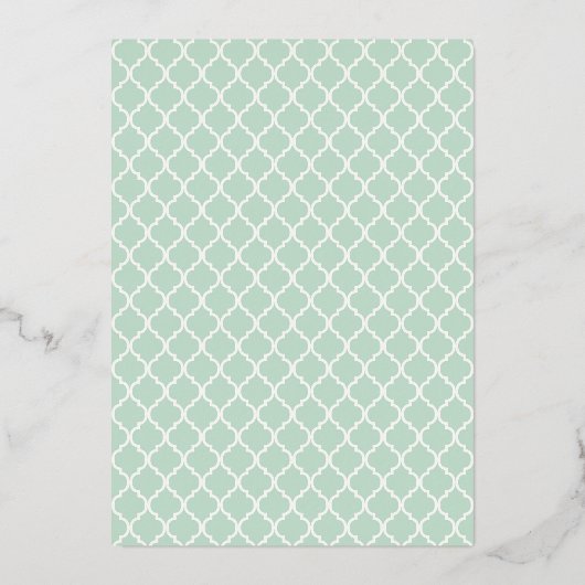 Mint Groen Quatrefoil Patroon Moslim Bruiloft Goud Folie Uitnodiging (Achterkant)