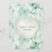 Mint Groen Roos Bloemenbruiloft Uitnodiging (Voorkant / Achterkant)
