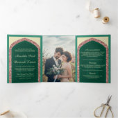 Mint Groen Roos Gouden Glitter Indiase bruiloft Drieluik Uitnodiging (Binnen)