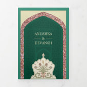 Mint Groen Roos Gouden Glitter Indiase bruiloft Drieluik Uitnodiging (Cover)