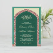 Mint Groen Roos Gouden Glitter Mihrab Moslim Bruil Kaart (Staand voorkant)