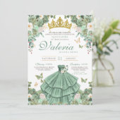 Mint Groen Roos Vlinder Prinses Quinceanera Kaart (Staand voorkant)