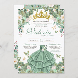 Mint Groen Roos Vlinder Prinses Quinceanera Kaart