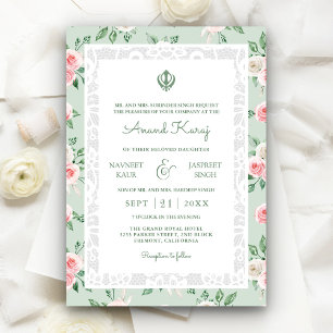 Mint Groen Roze Anand Karaj Punjabi Sikh Huwelijk Kaart