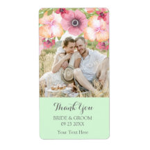 Mint Groen Roze Bloemen Foto Bruiloft Label