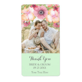 Mint Groen Roze Bloemen Foto Bruiloft Label