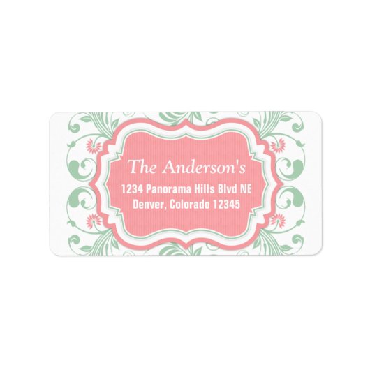 Mint Groen Roze Bloemen Retouradres Mailing Etiket (Voorkant)