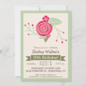 Mint Groen & Roze Bloemen Volwassen Verjaardagsfee Kaart (Voorkant)