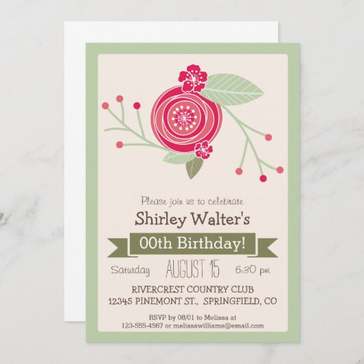 Mint Groen & Roze Bloemen Volwassen Verjaardagsfee Kaart (Voorkant / Achterkant)