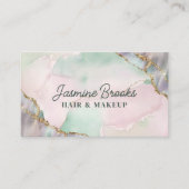 Mint Groen Roze en Goud Waterverf Visitekaartje (Voorkant)