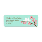 Mint Groen & Roze Kersenbloesem Moderne bruiloft Etiket (Voorkant)