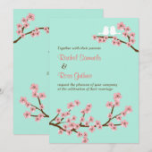 Mint Groen & Roze Kersenbloesem Moderne bruiloft Kaart (Voorkant / Achterkant)