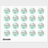 Mint Groen & Roze Kersenbloesem Moderne bruiloft Ronde Sticker (Vel)