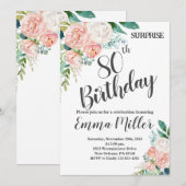 Mint groen & roze pioenen 80ste verjaardag kaart (Voorkant / Achterkant)